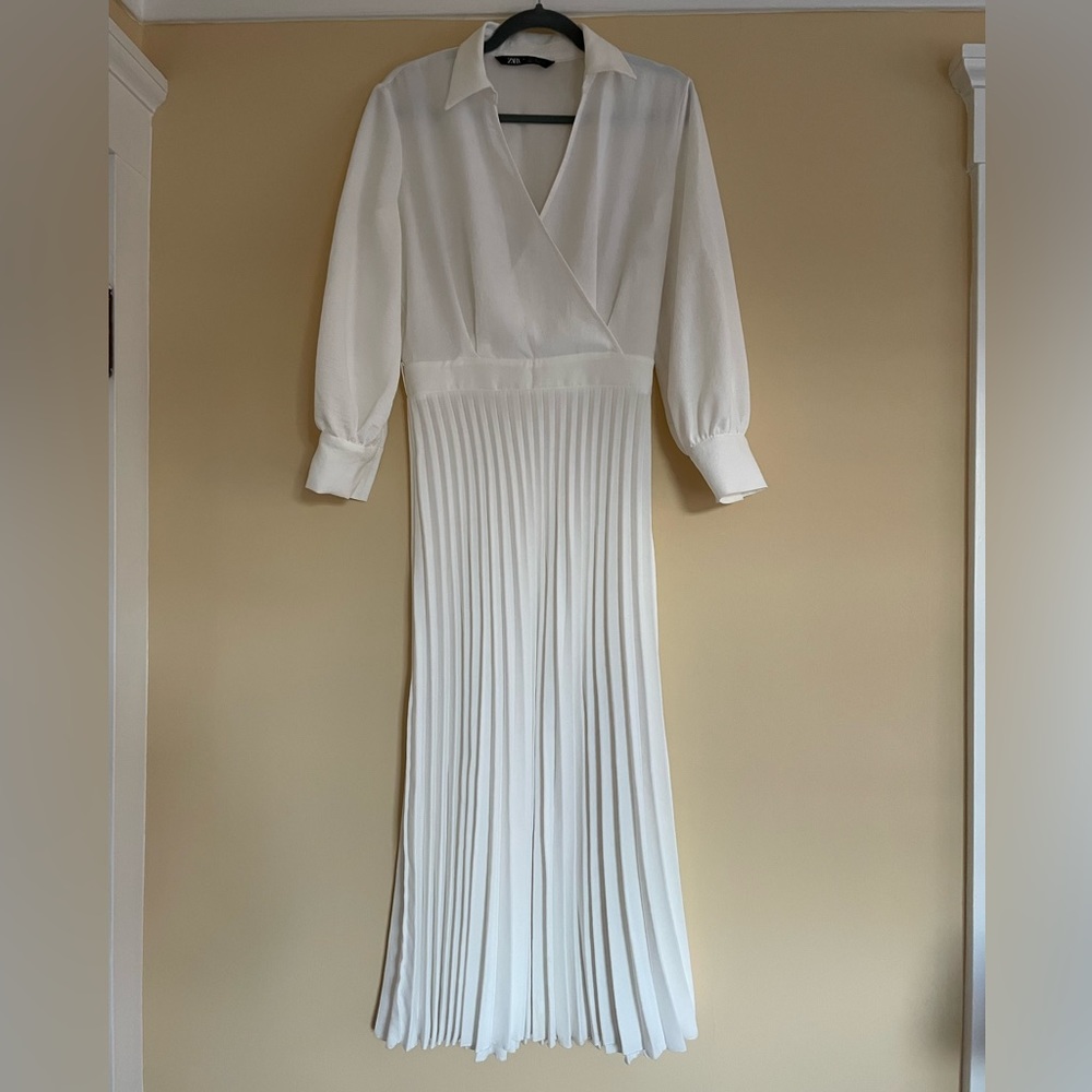 Zara white pleated dress